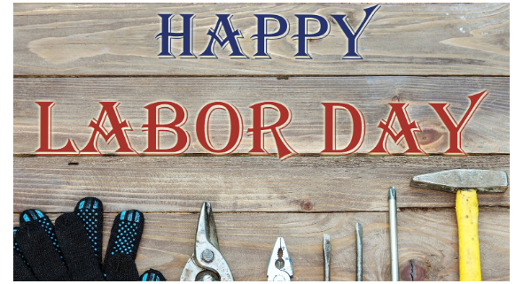 Wood background w/tools @ bottom - Happy Labor Day