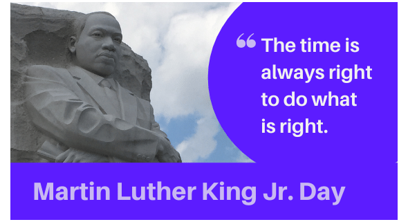 Photo of MLK Jr. statue with text in post.