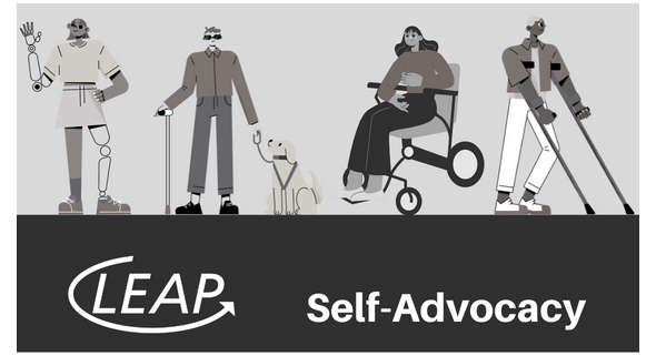 4 figures w/disabilities, logo, & 
