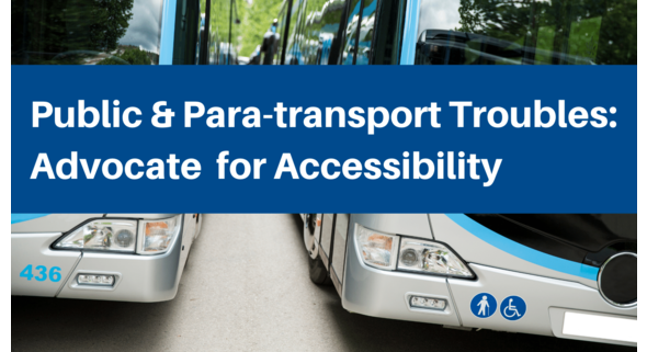 front of 2 public buses w/presentation name text