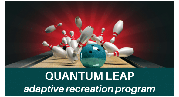 Image of bowling ball striking pins w/program name