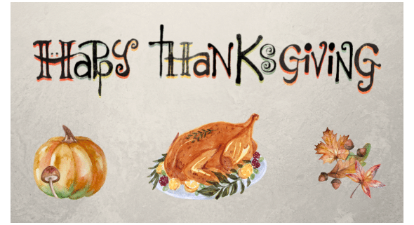 Happy Thanksgiving w/pumpkin, turkey, leaves