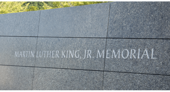 Close-up photo of MLK Jr. Memorial sign