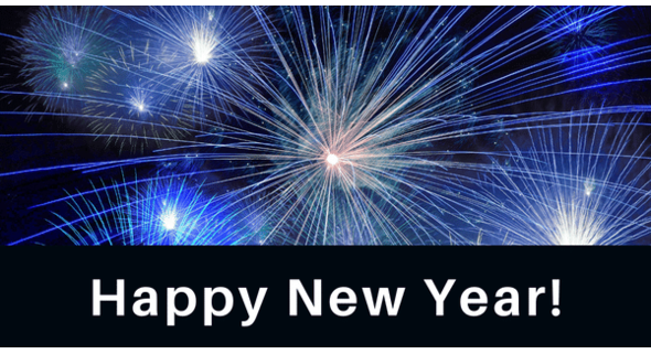 Blue firework background w/box & Happy New Year