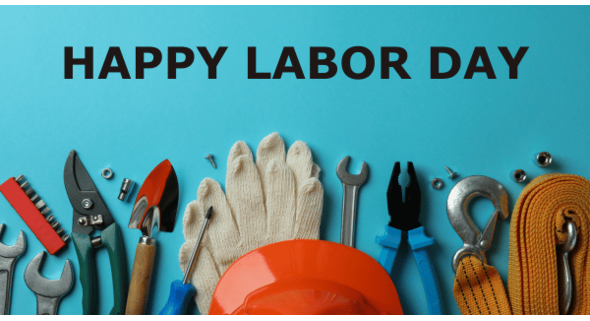 Work tools along bottom w/Happy Labor Day on top