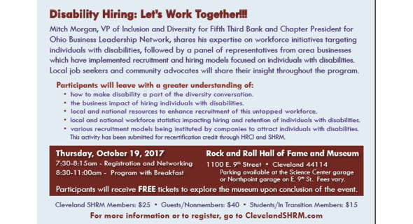 Cleveland SHRM Diversity and Inclusion presents: Disability Hiring: Let's Work Together!
