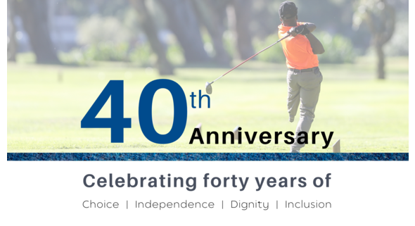 Photo of golfer w/disability w/even name text