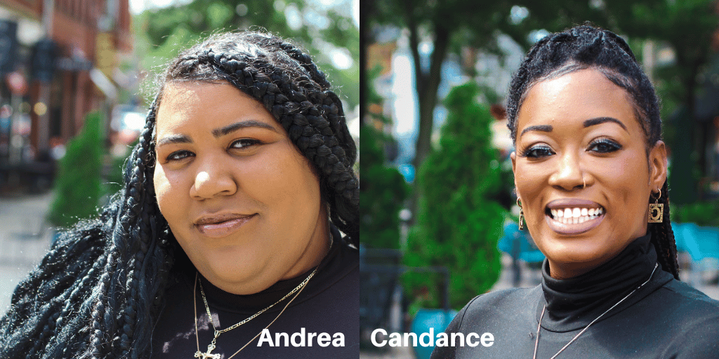 Side-by-side photos: Andrea & Candance
